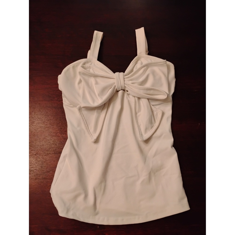 Lizette Collection White Bow Front Tankini Swim Top LC-A5084 Small